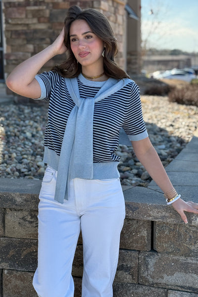 Alex Striped Layered Crew Sweater
