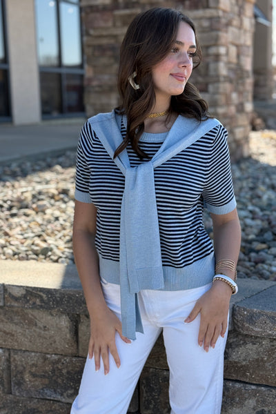 Alex Striped Layered Crew Sweater