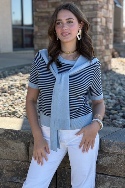 Alex Striped Layered Crew Sweater
