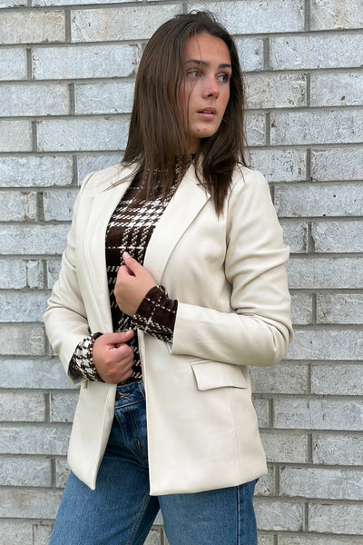 Miller Faux Leather Blazer, Cream