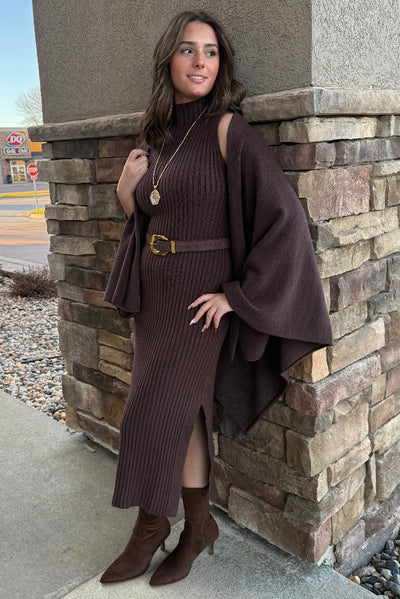 Ariana Ribbed Sweater Dress, Chocolate