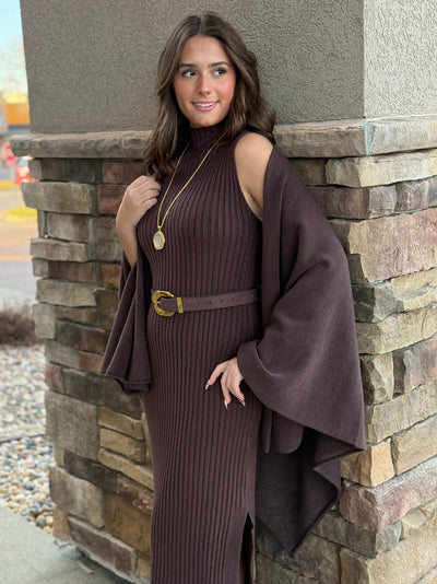 Ariana Ribbed Sweater Dress, Chocolate