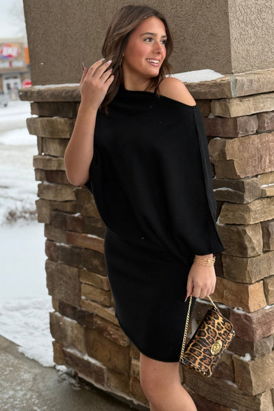 Michelle Asymmetrical Draped Sweater Dress