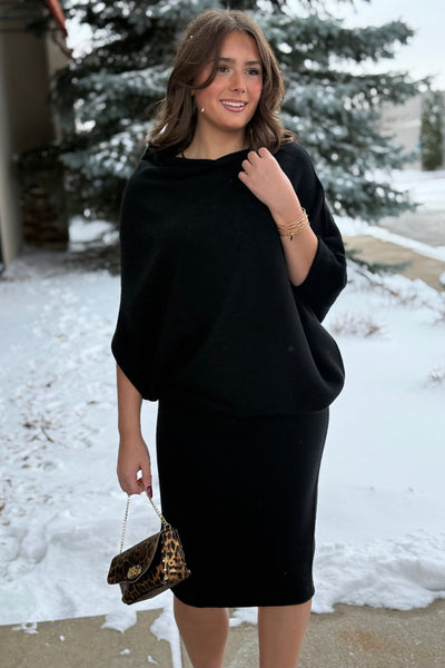 Michelle Asymmetrical Draped Sweater Dress