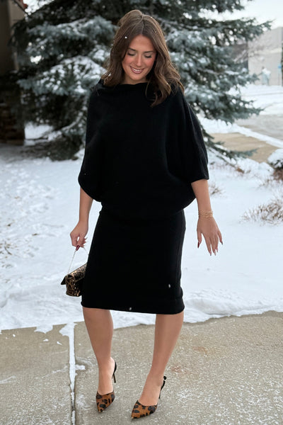 Michelle Asymmetrical Draped Sweater Dress