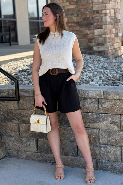 Simone Belted Shorts, Black