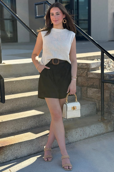 Simone Belted Shorts, Black