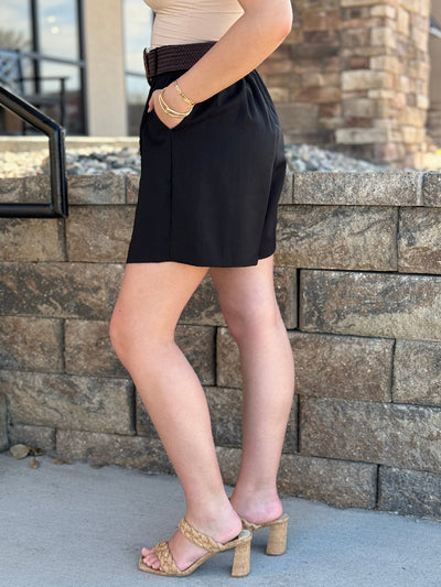 Simone Belted Shorts, Black