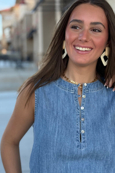 Bella Dahl Sleeveless Placket Denim Chambray Top