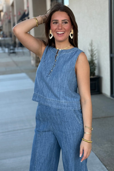 Bella Dahl Sleeveless Placket Denim Chambray Top