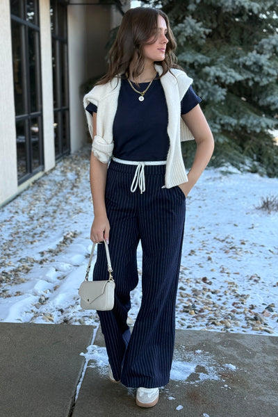 Pre-Order January Mandi Pinstripe Drawstring Trousers