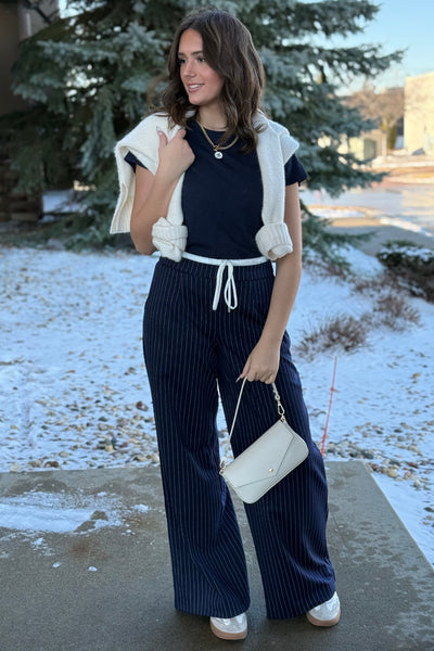 Pre-Order January Mandi Pinstripe Drawstring Trousers