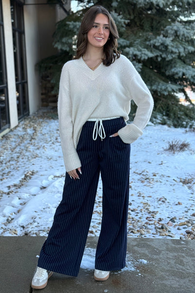 Pre-Order January Mandi Pinstripe Drawstring Trousers