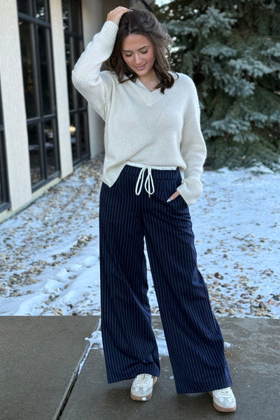 Pre-Order January Mandi Pinstripe Drawstring Trousers