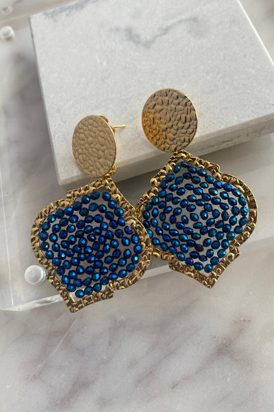 .Diamante Drop Earrings, Navy