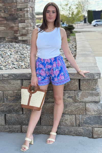 Remi Border Print Shorts