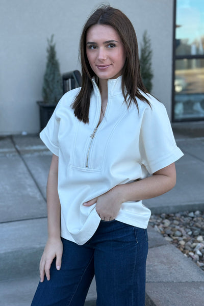 Claudia Faux Leather 1/2 Zip Top - RUST & Co.