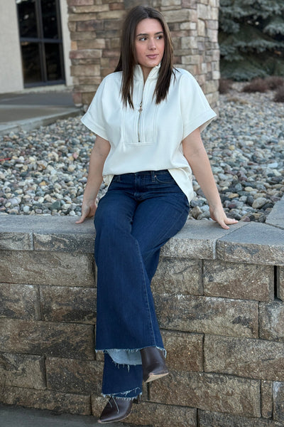 Claudia Faux Leather 1/2 Zip Top - RUST & Co.