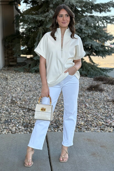 Claudia Faux Leather 1/2 Zip Top - RUST & Co.