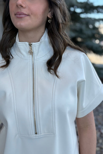 Claudia Faux Leather 1/2 Zip Top - RUST & Co.