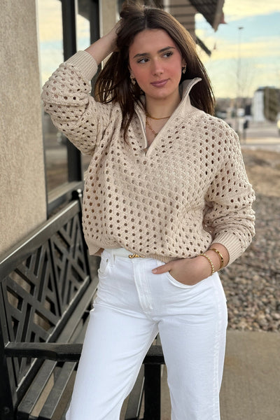 Norah Open Knit Half Zip Sweater
