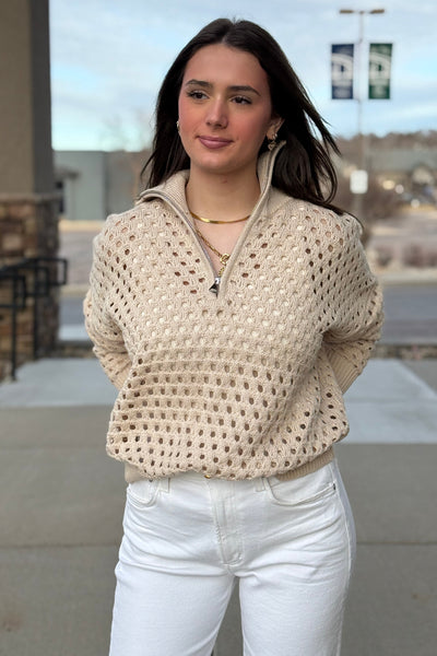 Norah Open Knit Half Zip Sweater