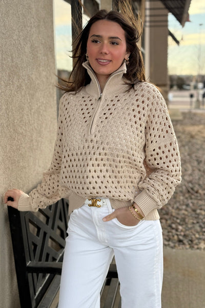 Norah Open Knit Half Zip Sweater