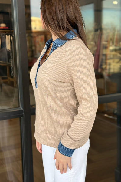 Charley Denim Collar Top, Khaki