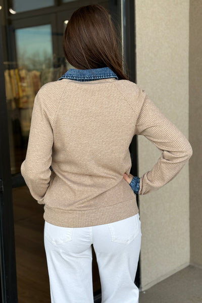 Charley Denim Collar Top, Khaki