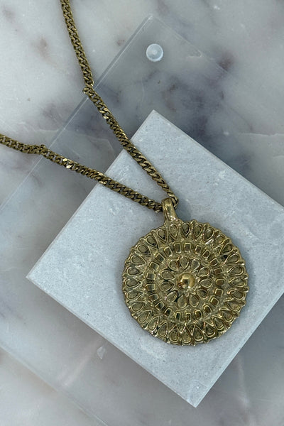 .Brass Lace Medallion Necklace, 20-22"
