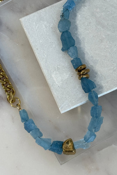 .Raw Santa Maria Aquamarine & Indian Brass Necklace