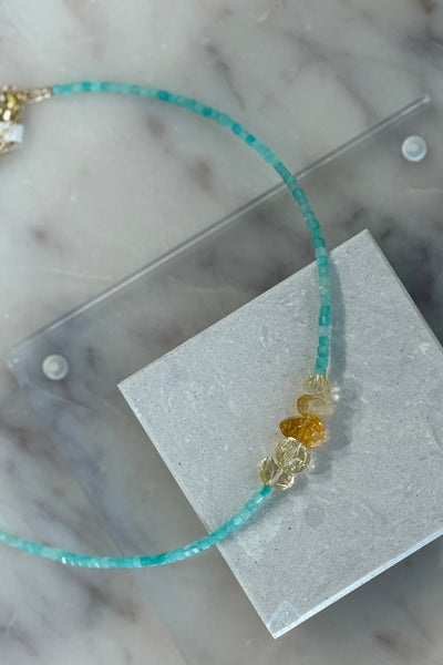 .Mini Beaded Amazonite & Citrine Nuggets Necklace