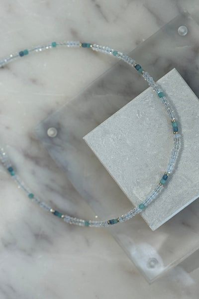 .Mini Beaded Opalite & Santa Maria Aquamarine Necklace