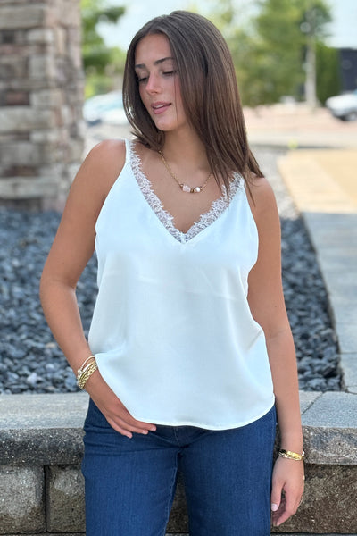 Sasha Lace Trim Cami, Ivory