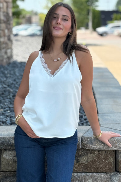 Sasha Lace Trim Cami, Ivory
