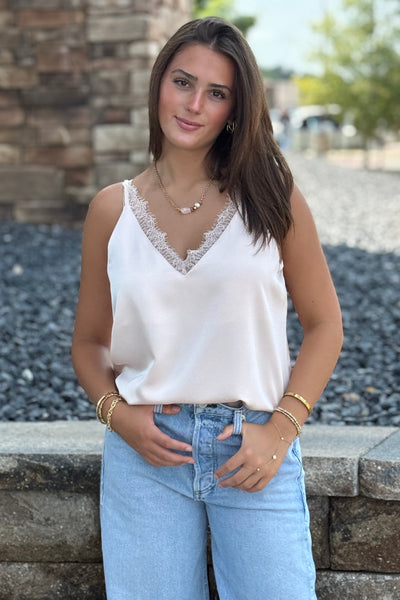 Sasha Lace Trim Cami, Blush