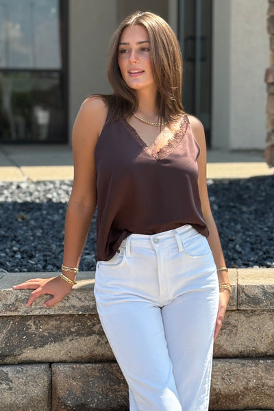 Sasha Lace Trim Cami, Espresso