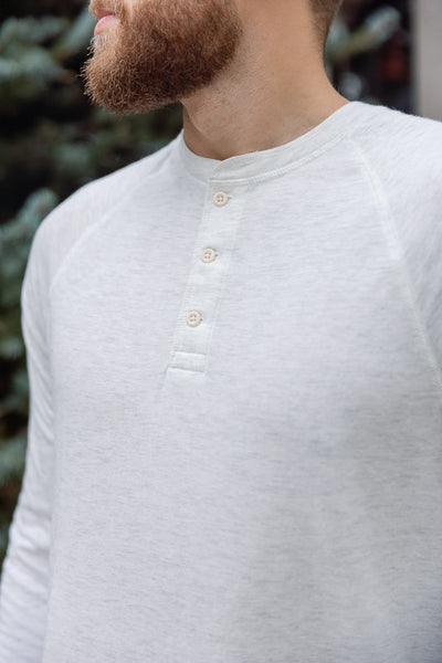 Faherty Cloud Long Sleeve Henley, Ivory Heather