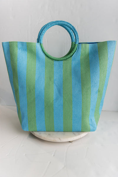 Awning Stripe Tote, Aqua