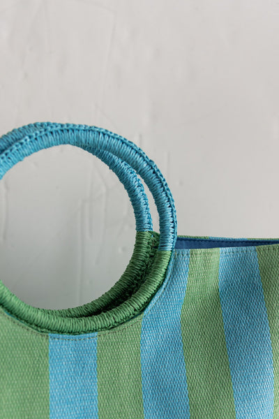 Awning Stripe Tote, Aqua