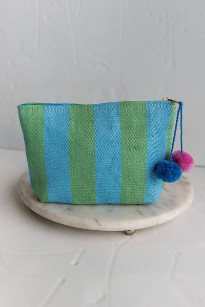Awning Stripe Tote, Aqua