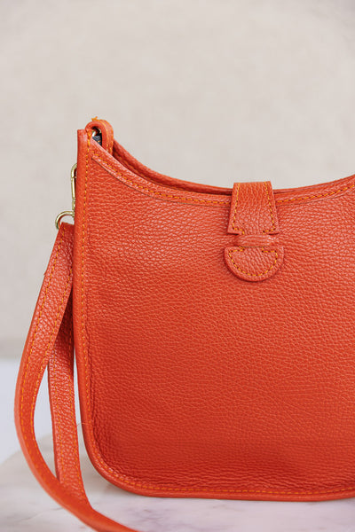 Josie Pebbled Leather Messenger Bag, Orange