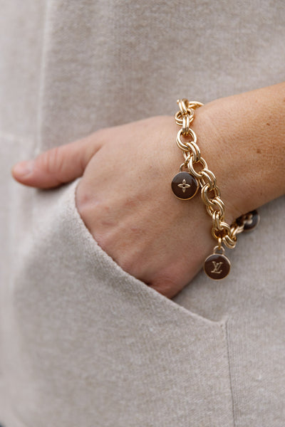 PRE-ORDER December Designer Toggle Clasp Triple Charm Bracelet, Brown