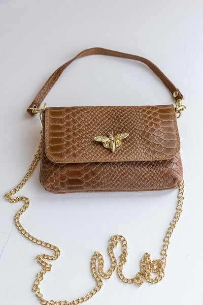 Camille Embossed Leather Crossbody/Clutch, Camel