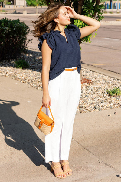 Izzie Seersucker Flutter Sleeve Top