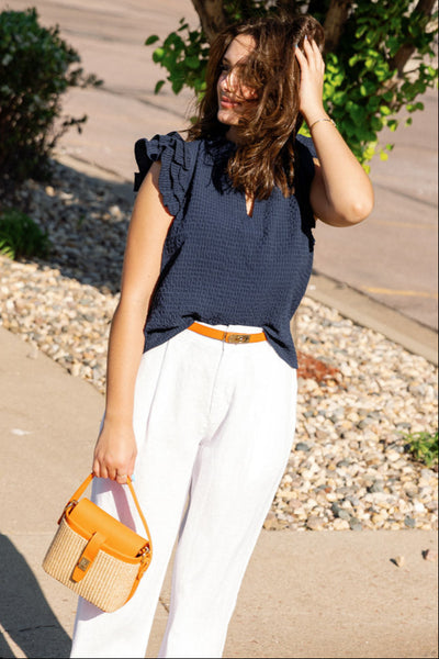 Izzie Seersucker Flutter Sleeve Top