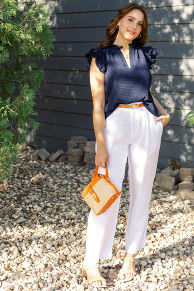 Izzie Seersucker Flutter Sleeve Top