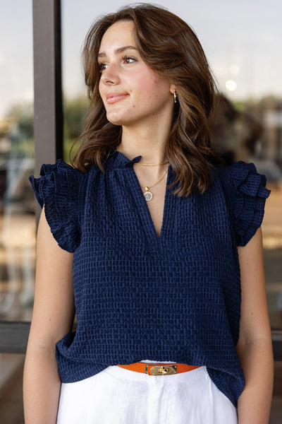 Izzie Seersucker Flutter Sleeve Top