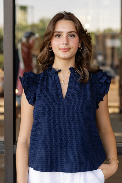 Izzie Seersucker Flutter Sleeve Top