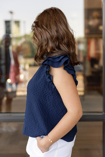 Izzie Seersucker Flutter Sleeve Top